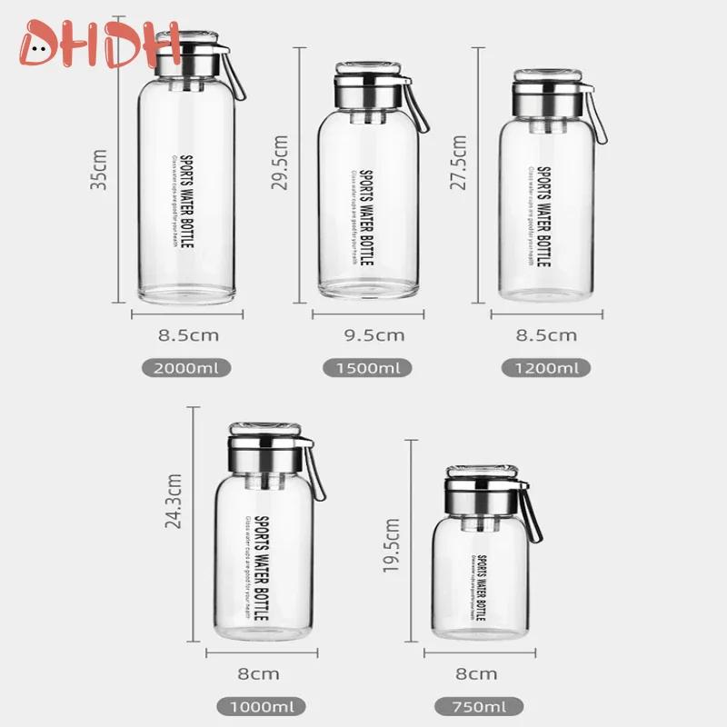 750-2000ML Große Kapazität Glaswasserflasche Transparent Milch Saft Becher für Tour Outdoor-Sport und Reise Auslaufsichere Glasflasche