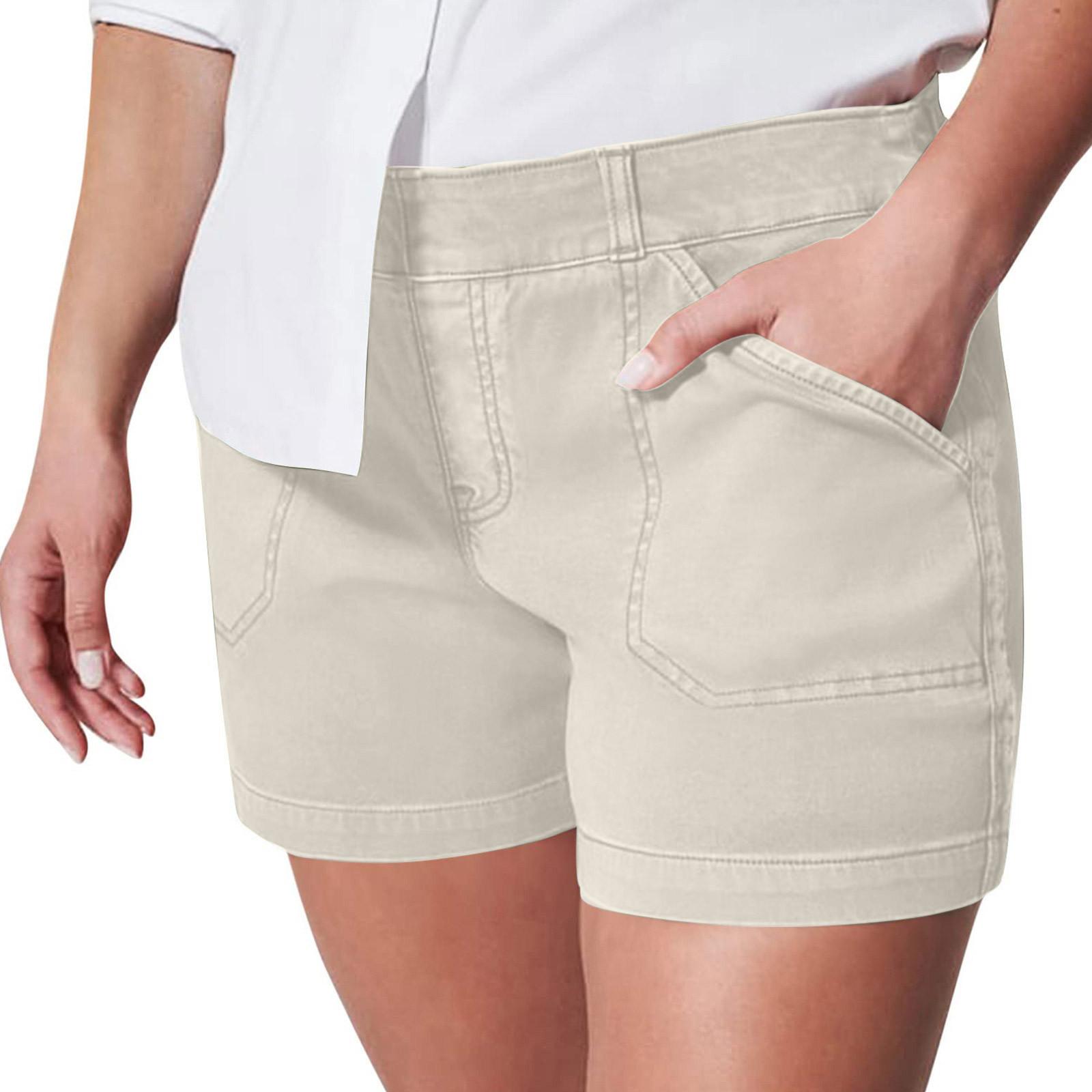 

Women s Soft Stretch Twill Short Side Pockets Soft Feel No Button & No Zipper Flattering Fit XXL бежевий