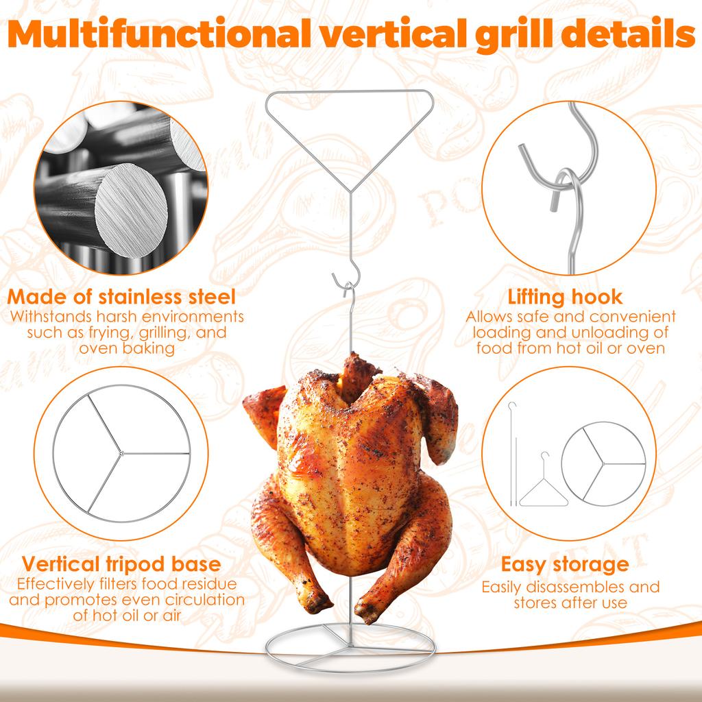 Stainless Steel Turkey Fryer Stand Kit Vertical Chicken Roaster Stand Rack Turkey Fryer Grill Accessories for Deep Fry Pot & BBQ
