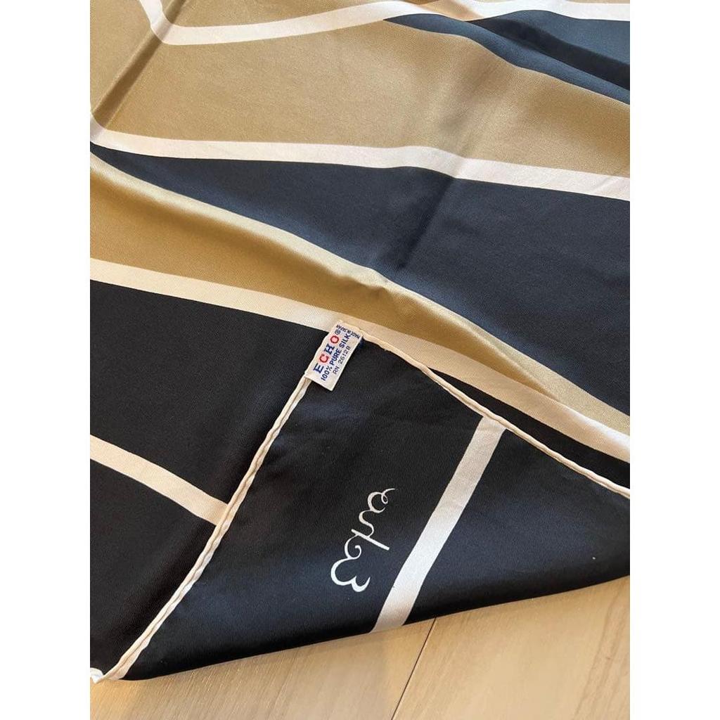 Used Echo 100% Silk Scarf Large Black Beige