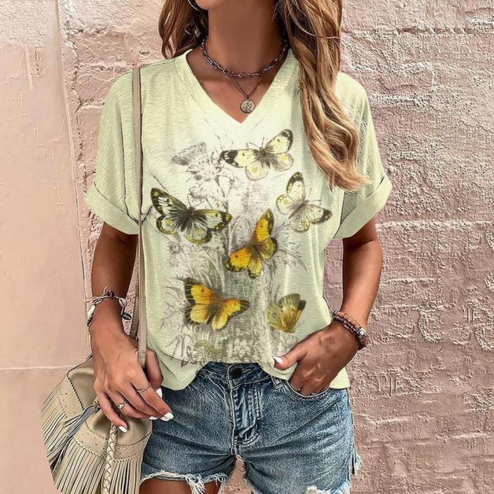 Модная женская футболка с 3d цветами и v-образным вырезом — фото 10