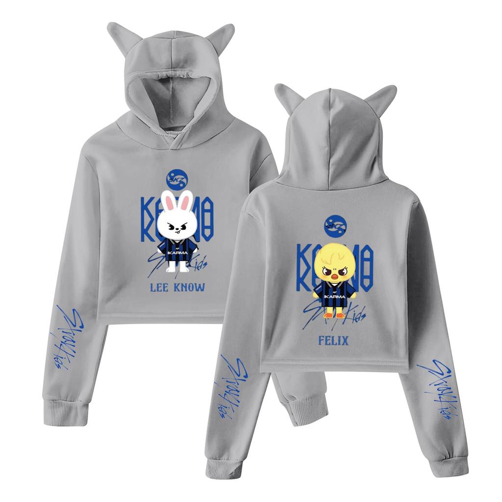 Stilvolles Damen-Kapuzenpullover-Sweatshirt mit Stray Kids-Aufdruck, trendiges langärmeliges Oberteil.