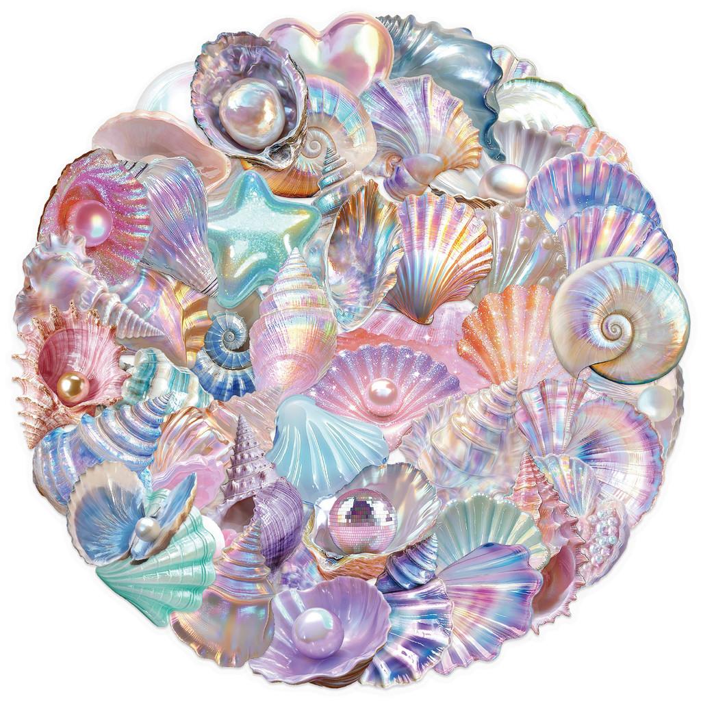 50-Piece Transparent Cartoon Watercolor Shell Sticker Pack - Waterproof Clear PET Decor for Hand Accounts, Guitars & Notebooks