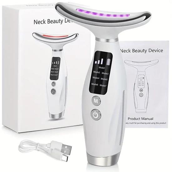 7-Farben LED Lichttherapie Gesichtsmasseur Anti-Aging, Hautstraffung Gesichtsabnehmstab, Vibration, Faltenreduzierung für Gesicht, Hals, Auge