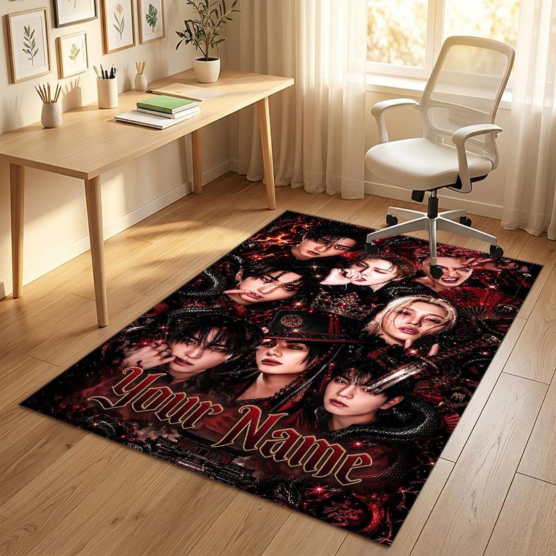 Personalized Crystal Velvet Carpet,Stray Kids Custom Printed Name, Plush Area Rug For Home Indoor Decor
