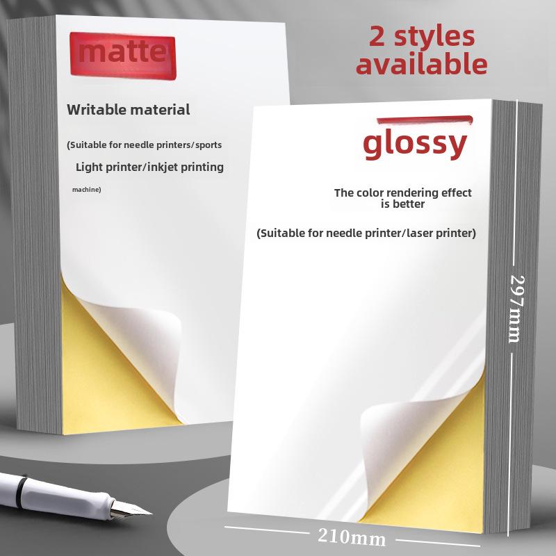 A4 Glossy Self-Adhesive Label Sheets (100-Pack) for Laser Printers, Non-Sticky Sub-Surface, Blank Stickers