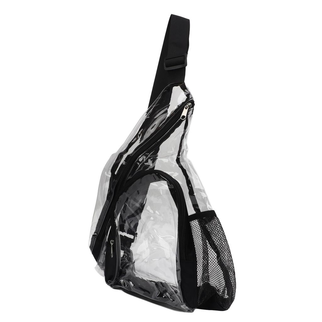 Clear Sling Bag PVC Transparent Chest Bag Comfortable Travel Cross Shoulder Backpack Black