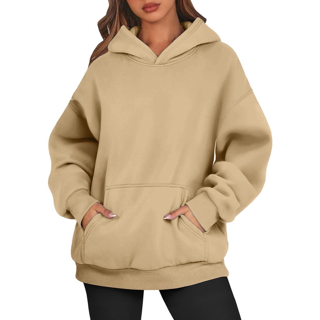 Women's Oversized Long Sleeve Crewneck Sweatshirt Casual Loose-Fitting Drawstring