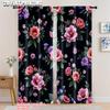 2 Stück   2D flacher Druck Partyvorhang rosa Blumen und rote Blumen Schutz der Privatsphäre Vielseitig für die tägliche Heimdekoration