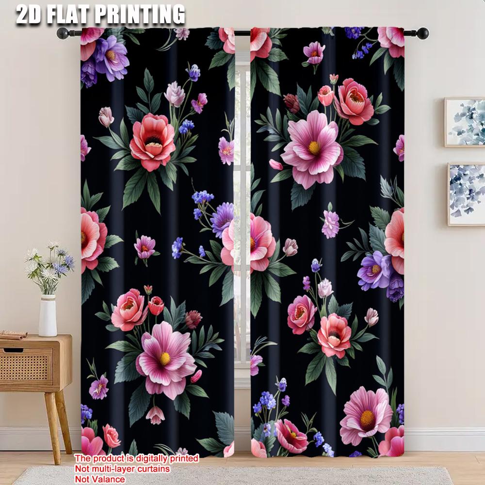 

Flat Printing Party Curtain Pink Flowers Red Protecting Privacy Versatile Daily Home Decoration Set Of 2 Made Polyester Washable W100*H70(CM)-Grommet top&1PCS