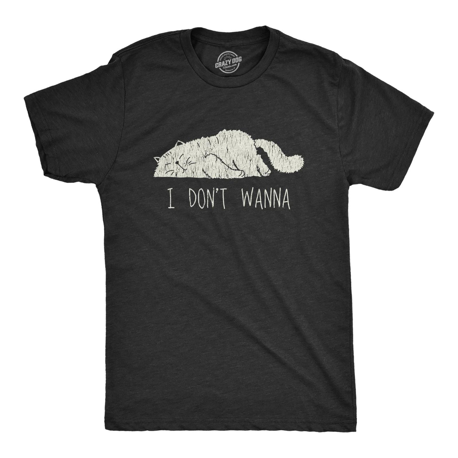 Mens I Don t Wanna T Shirt Funny Lazy Sleepy Cat Novelty Graphic Tee for Guys XXL
