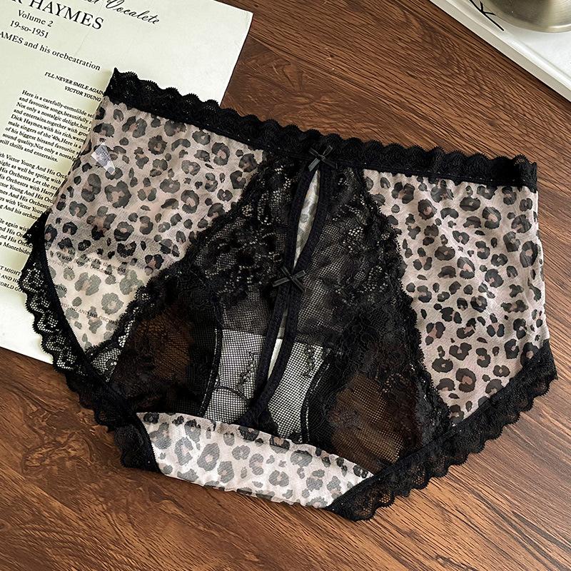 Plus Size Female Leopard Lace Hollowed Out After Pure Cotton Crotch Panties