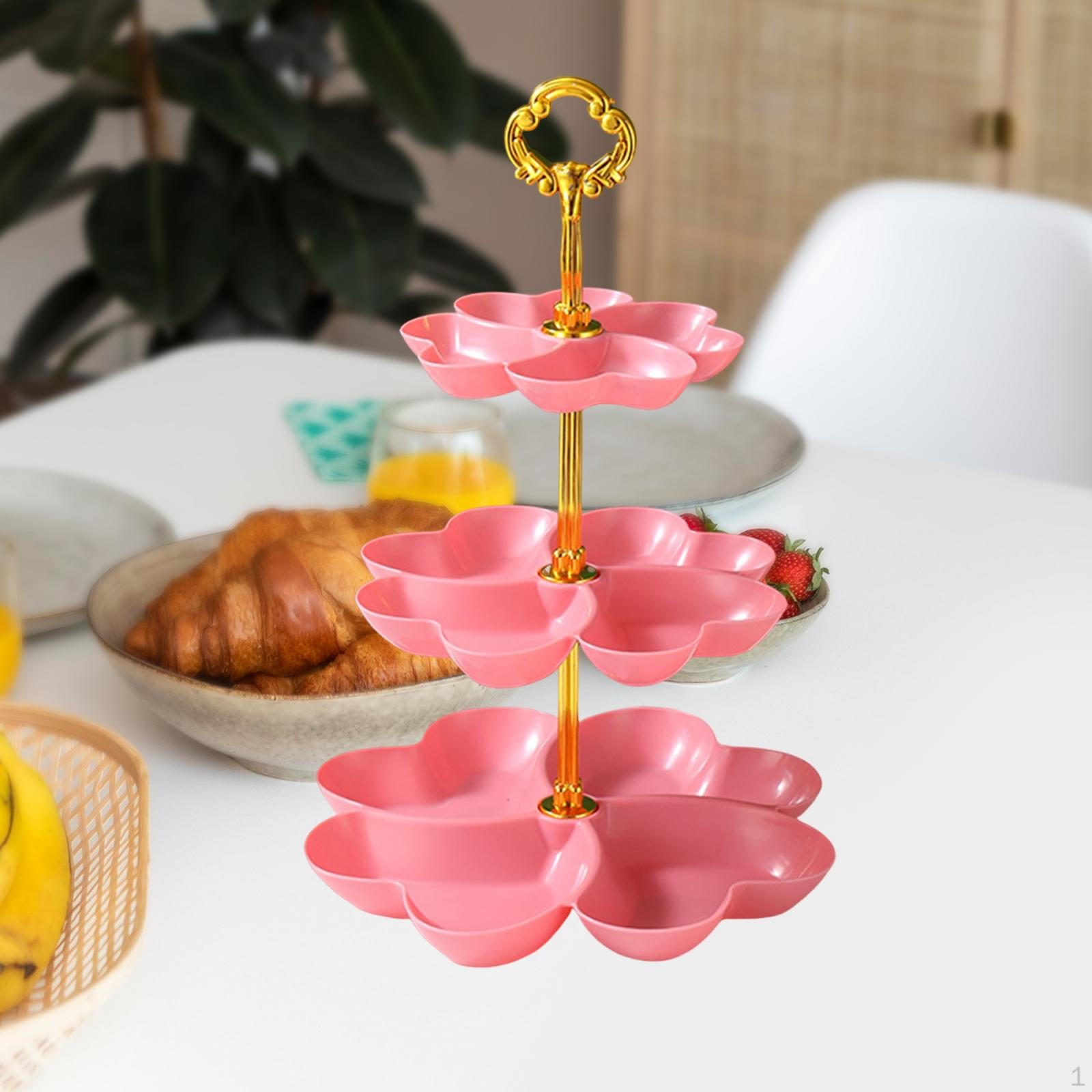 

Фруктовница Подставка для закусок Трехъярусная Конфетница Овощи Настольная Чаша для хранения Подставка для торта розовый