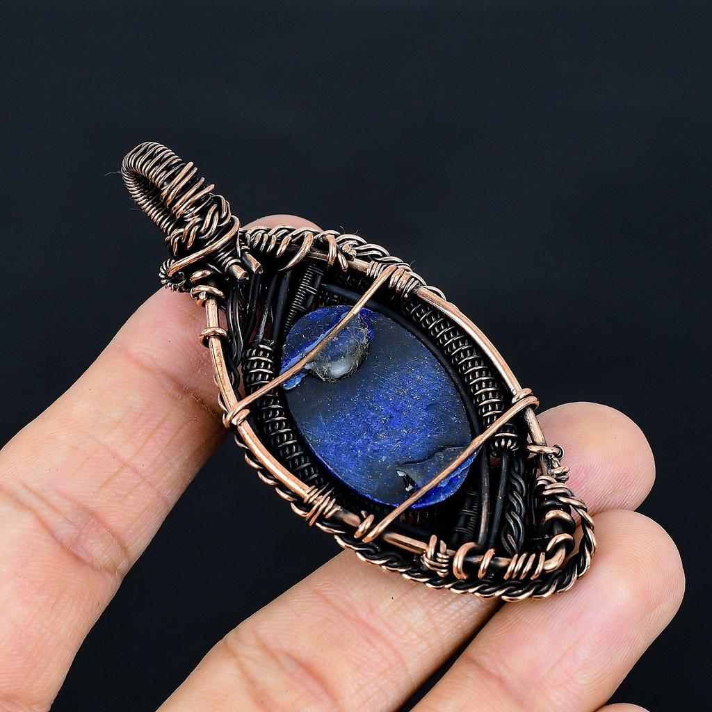 Lapis Lazuli Pendant Handmade Gemstone Jewelry, 999 Copper Wire Wrapped Pendant ,Unique Design Jewelry Pendant