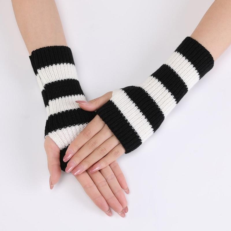 Knitted Striped Winter Gloves Wrist Gloves for Costume Party Winter Arm Warmer for Cosplay Photography Props