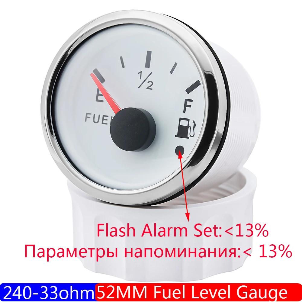 Морской Лодочный Автомобильный 52мм Датчик Уровня Топлива с Сигнализацией 240-33Ом Датчик Уровня Масла Водонепроницаемый Измеритель Топливного Бака Красный Свет 12В24В Gauge without Sensor