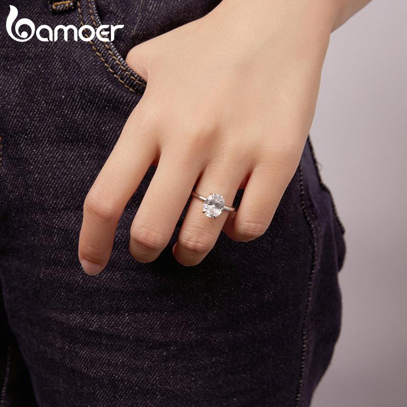 BAMOER 3.5CT CZ Oval Cut Ring 925 Silver 4 Prongs Halo Engagement Band Ring for Women Wedding Promise Jewelry Gift