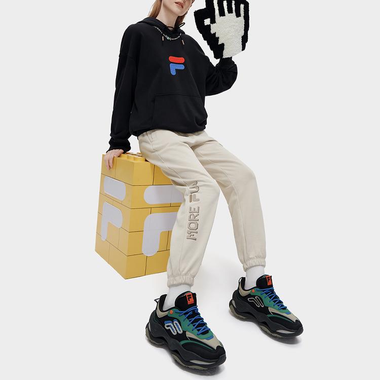 Fila Fusion Logo Print Loose Drawstring American Style Hoodie Men Hoodies Black T11U313201FBK