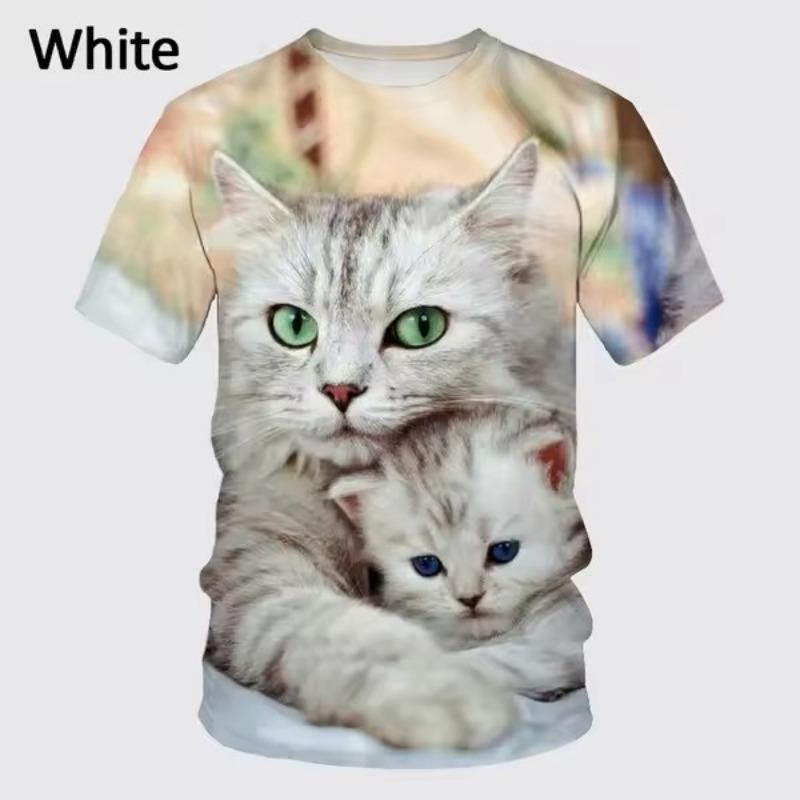 Summer Men's T-shirt Animal Cute Cat Print Crew Neck Short Sleeve Tee Street Trend Tops Oversized Male Clothing T Shirt for Men