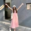 Summer new French temperament design sense sleeveless age-reducing splicing vest pink long dress small dress women