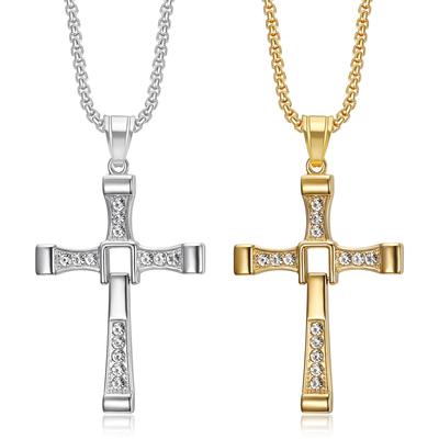Doplňky Rychle a zběsile 8 Toledo Stejný styl Personalizovaný titanová ocel vykládaný diamantový kříž přívěsek náhrdelník