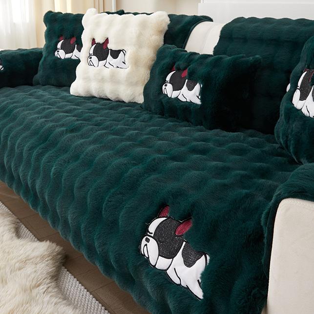 Plush Rabbit Sofa Cushion Cover, Winter Warm Non-Slip Thickened Sofa Seat Cushion, Cute Animal Sofa Protector