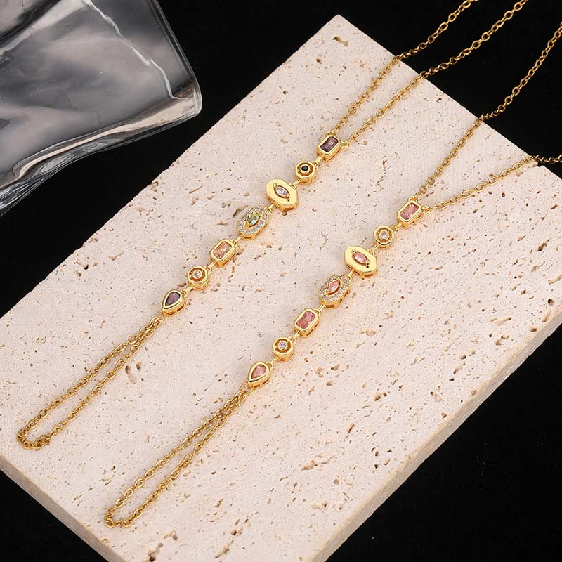 Stainless Steel Colorful Crystal Hand Chain Bracelet For Women Fashion Gold Color Water Drop Finger Bangle Bracelet Hand Jewelry