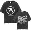 T-shirt Graphique Aphex Twin Vintage Lavé Hommes Femmes Tendance Mode Coréenne Manches Courtes T-shirt Homme Décontracté Coton Rétro T-shirts14