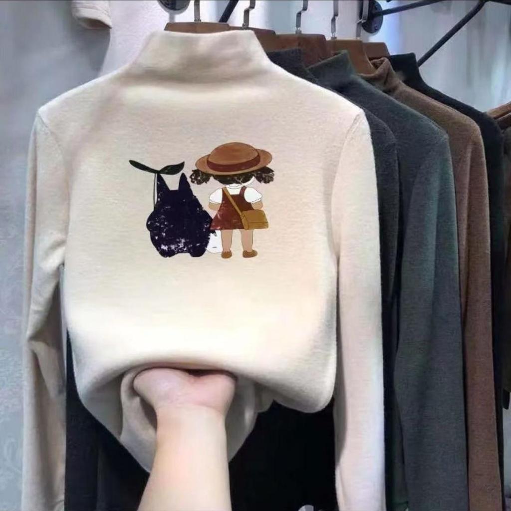 Girls' Fleece High-Neck Long Sleeve T-Shirt - Warm Autumn/Winter Base Layer for Medium & Large Kids