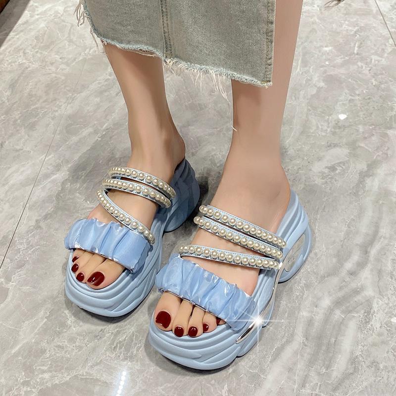 Fashion Platform Bling Sandals Women Summer Breathable Wedges High Heels Ladies String Bead Beach Slippers Chunky Shoes Sandalias Mujer