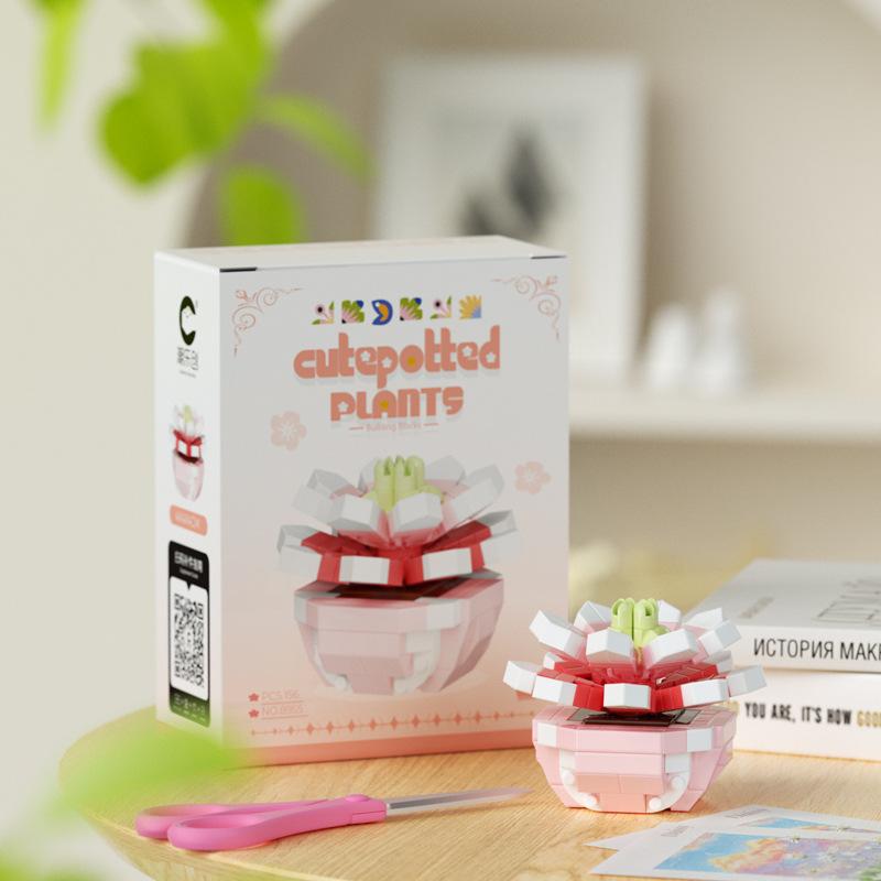 Blumenstrauß Bonsai Bausteine Künstliche Pflanze aus Kunststoff Staubschutz Mikromodell Dekoration Spielzeug für Kinder Geburtstagsgeschenk