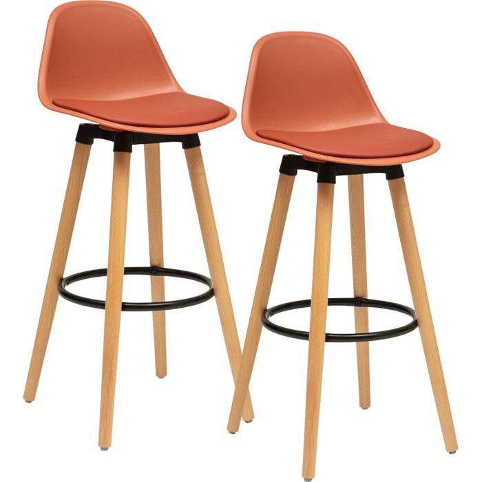 Lot de 2 tabourets bar déco style scandinave "Maxon" Atmosphera - Terracotta