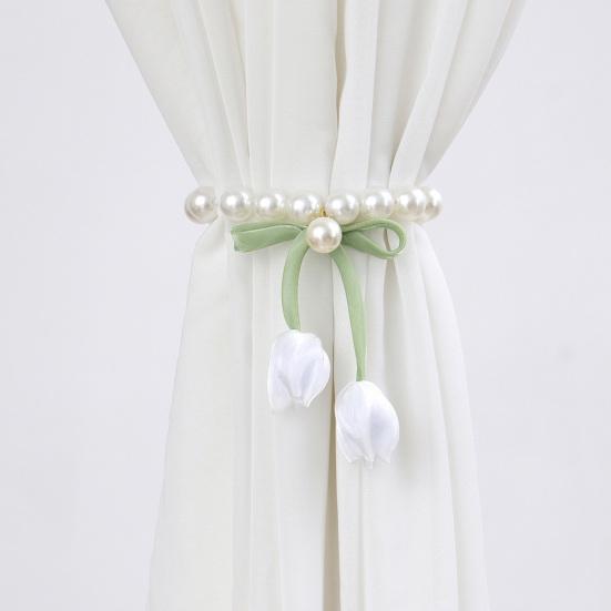 Magnetic Curtain Tiebacks, with Pearl And Tulip Buds Decor, Easy Fixing No Drilling Curtain Ties for Home Bedroom Living Room