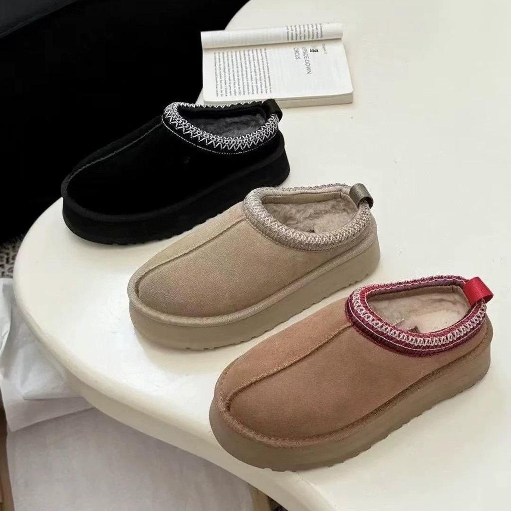 2025 Houmingzu Half Slippers: Women's Winter Plush Warm Cotton Shoes, One-Piece Fur Snow Boots for Outdoor Wear