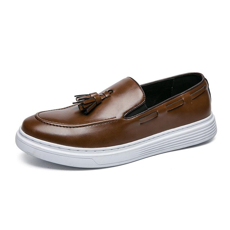 One-pedal loafers leather shoes men's spring lazy soft surface fringed beanie shoes driving shoes kitchen leathershoes