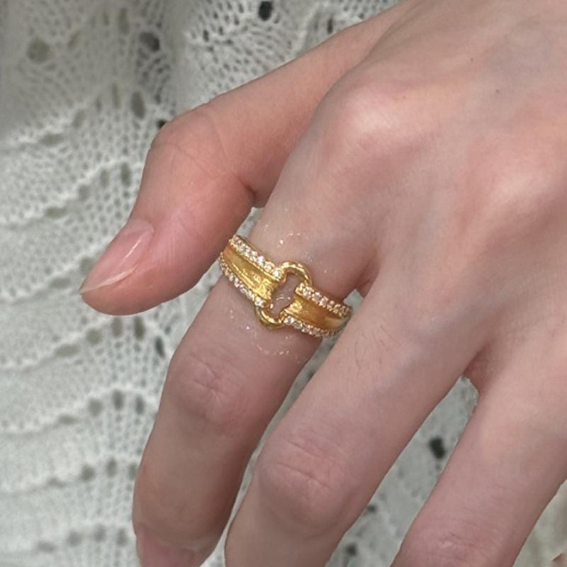 Classic frosted brushed ingot lock rings for women new in Chinese style retro micro inlaid diamond ring banquet  gift resizable