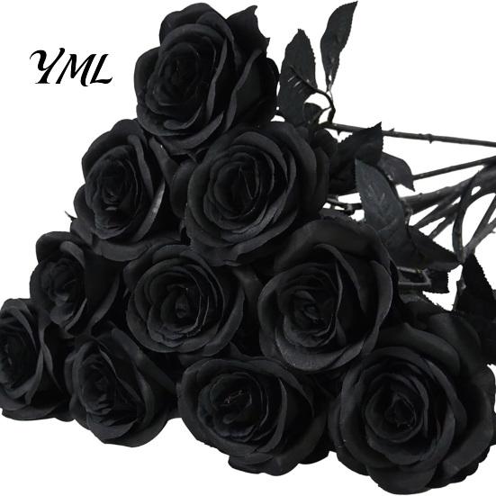 Eleganti Decorazioni da Tavolo Rose Nere Realistiche in Seta con Lunghi Steli per Centrotavola di Matrimonio, Decorazioni Finte per Laurea di Casa di Halloween, Artificiali