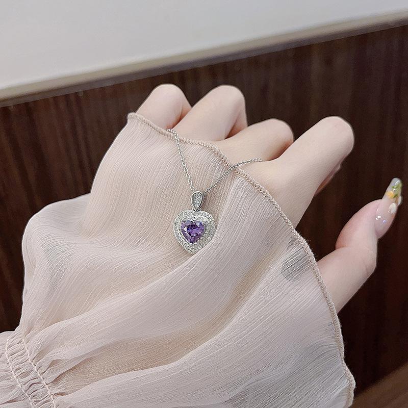 Diamond-Encrusted Zircon Love Light Luxury Necklace Niche Design Sense Female Purple Collarbone Chain Jewelry Girl Send Girlfriend
