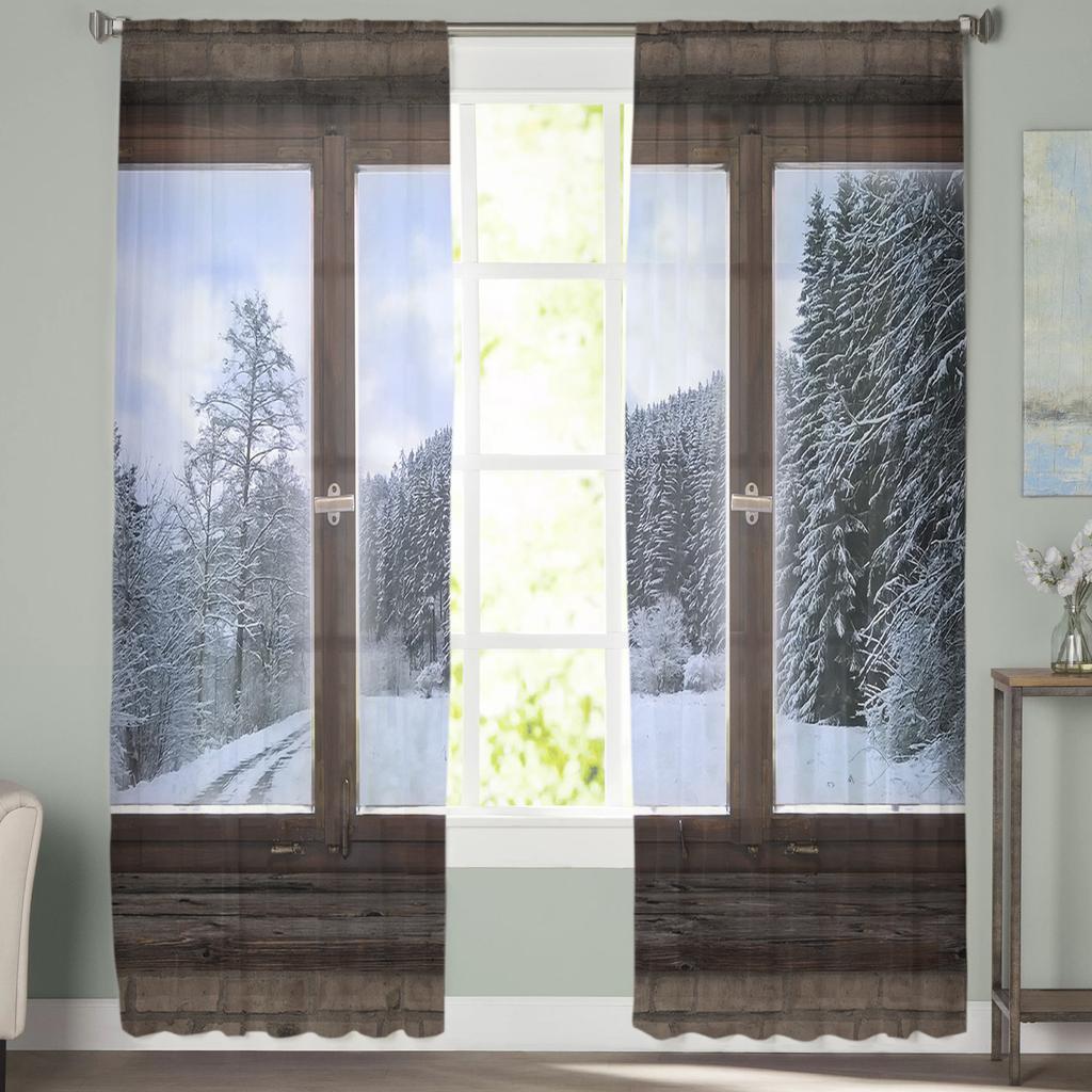 Window Snow Forest Modern Tulle Curtains For Living Room Bedroom Home Kitchen Window Sheer Curtains