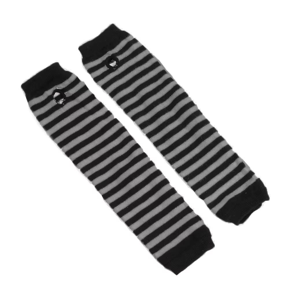 Punk Style Long Sleeved Fingerless Gloves, Unisex Striped Knit Design, Elbow Connected Finger Design, Essential For Keeping Warm Outdoors In Winter