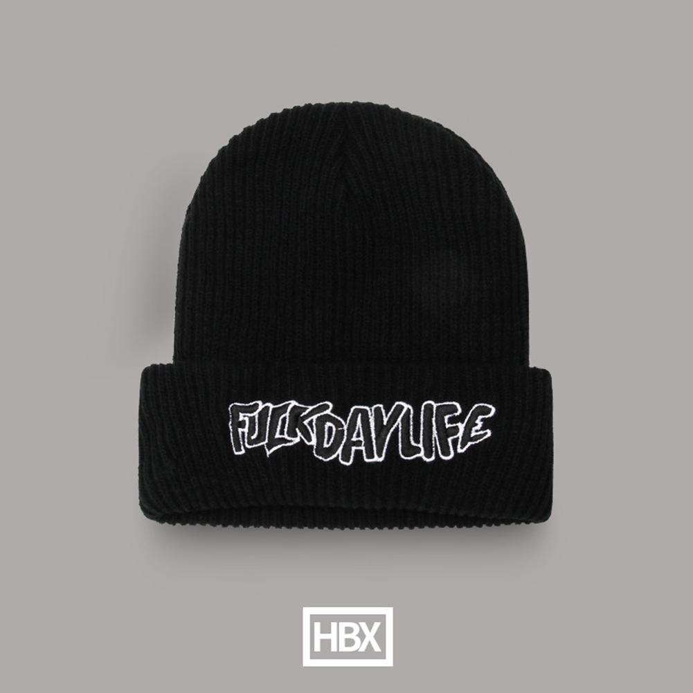 Men Fashion Knitted Hat Winter Warm Embroidery Large Head Circumference Beanie Cap