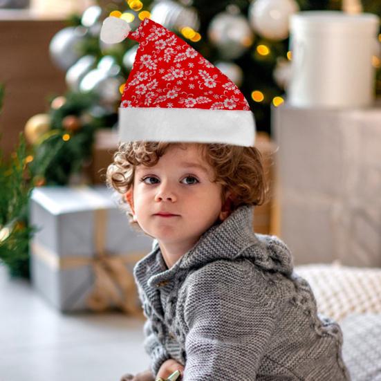 Adults Kids Christmas Hat Santa Claus Hat Flower Pattern Red White Xmas Hat for Merry Christmas New Year Party Festival Costume Accessory