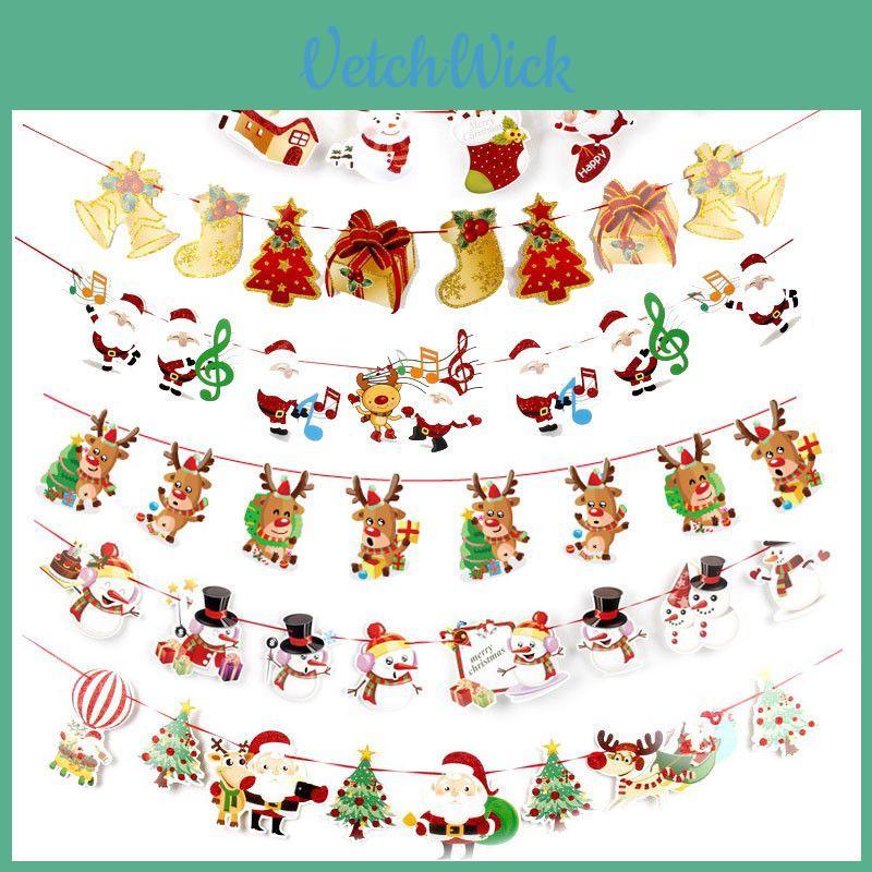 Christmas Merry Banner Pennant Hanging Flag Bunting Santa Claus Reindeer Snowman