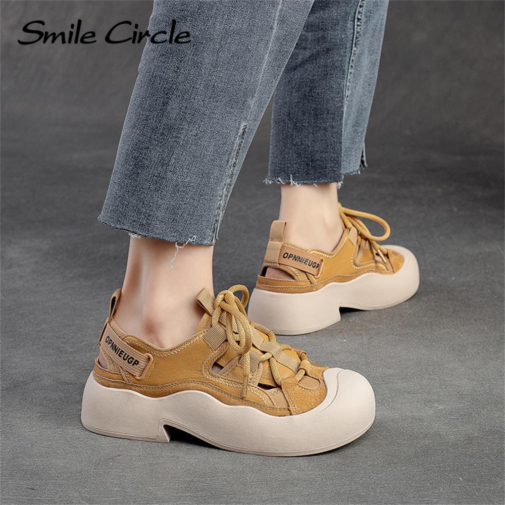 Echtes Leder, klobige, flache Schuhe, runde Zehen, Schnürschuhe, weiche Unterseite, Low-Top-Retro-Freizeitschuhe