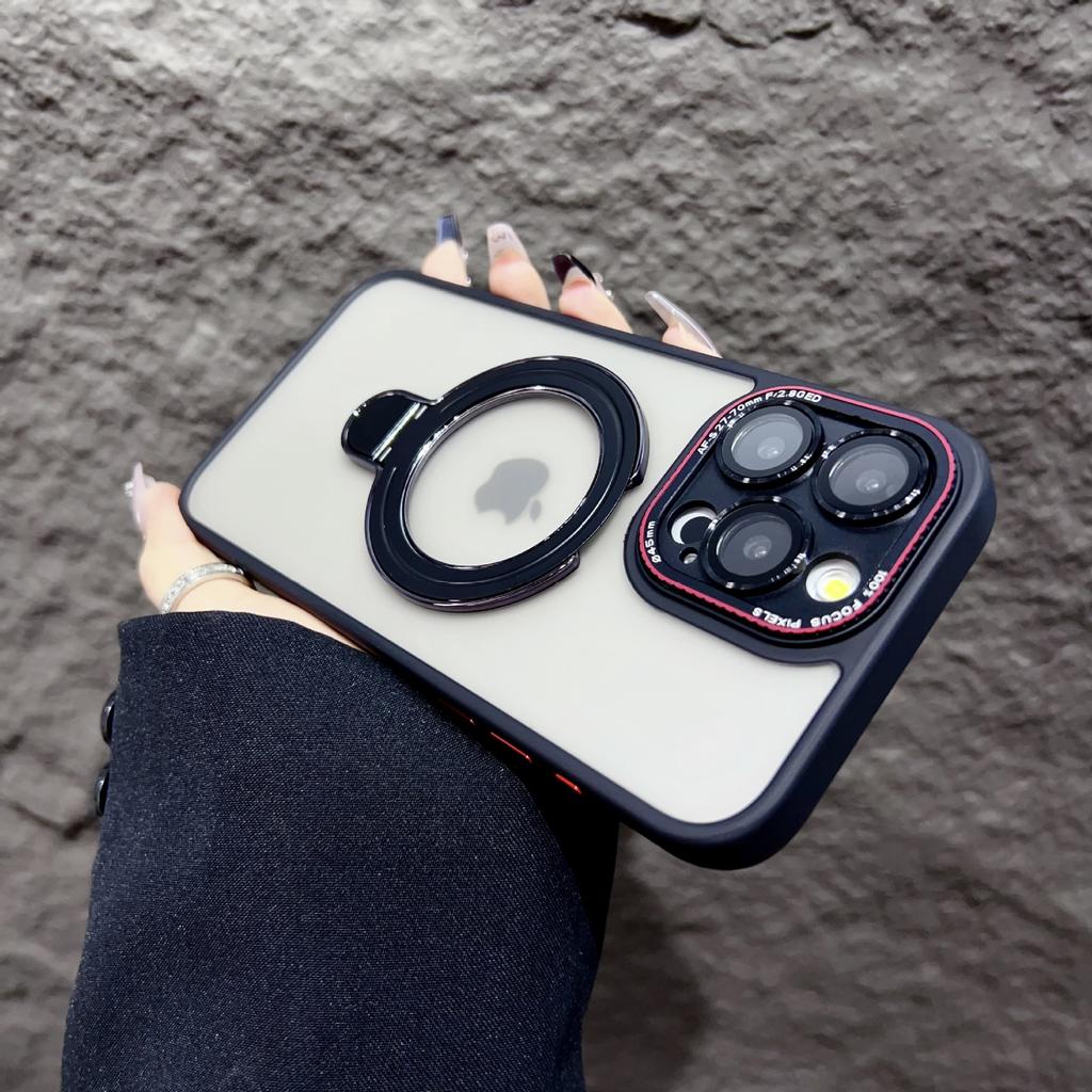Applicable to Apple iPhone16ProMax mobile phone case, skin matte semi-transparent magnetic metal bracket 15 protective case