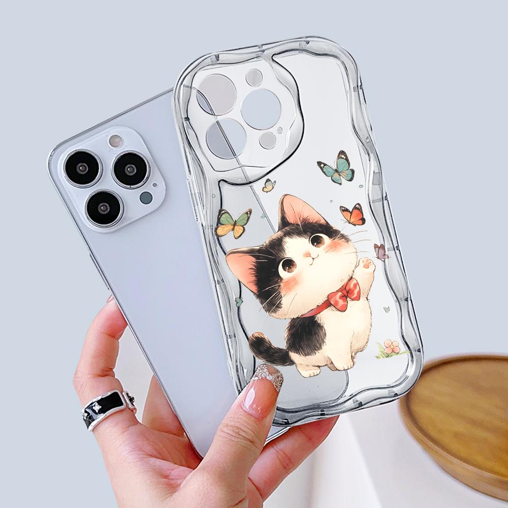 Cartoon Pattern Cream Texture Casing Wavy Edge Soft Silicone Cover Phone Case for IPhone Samsung Huawei Honor Xiaomi Redmi Infinix Tecno