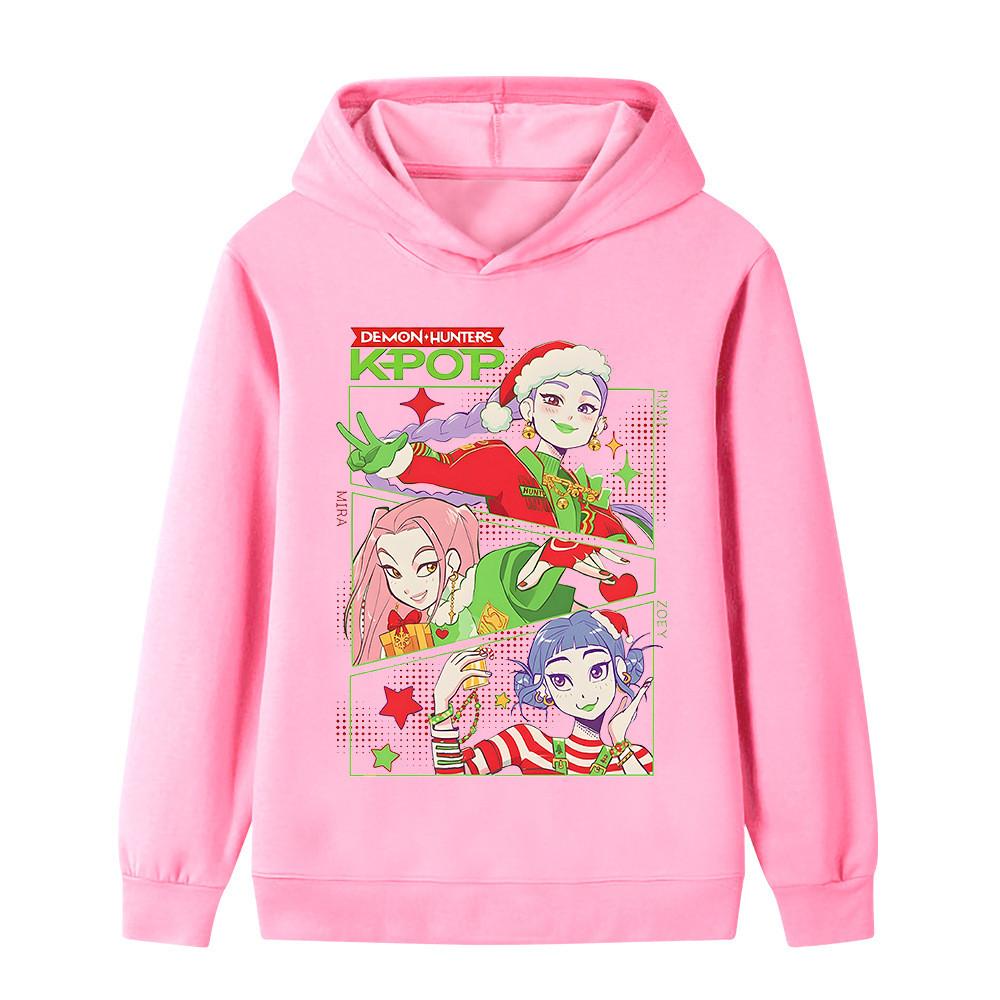 B1263 Kids Boys Girls Christmas New Year Kpop Rumi Zoey Mira Print Long Sleeves Hoodie