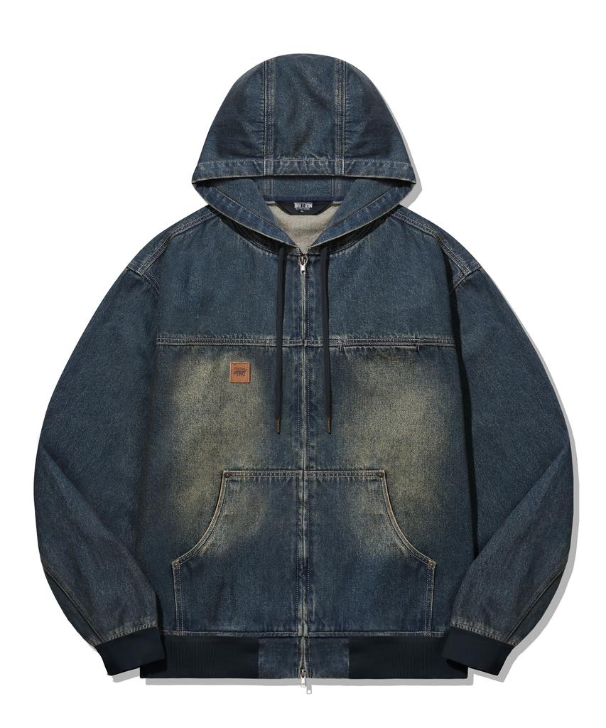 Trillion Vintage Washed Denim Work Hoodie Zip-Up_Vintage Blue
