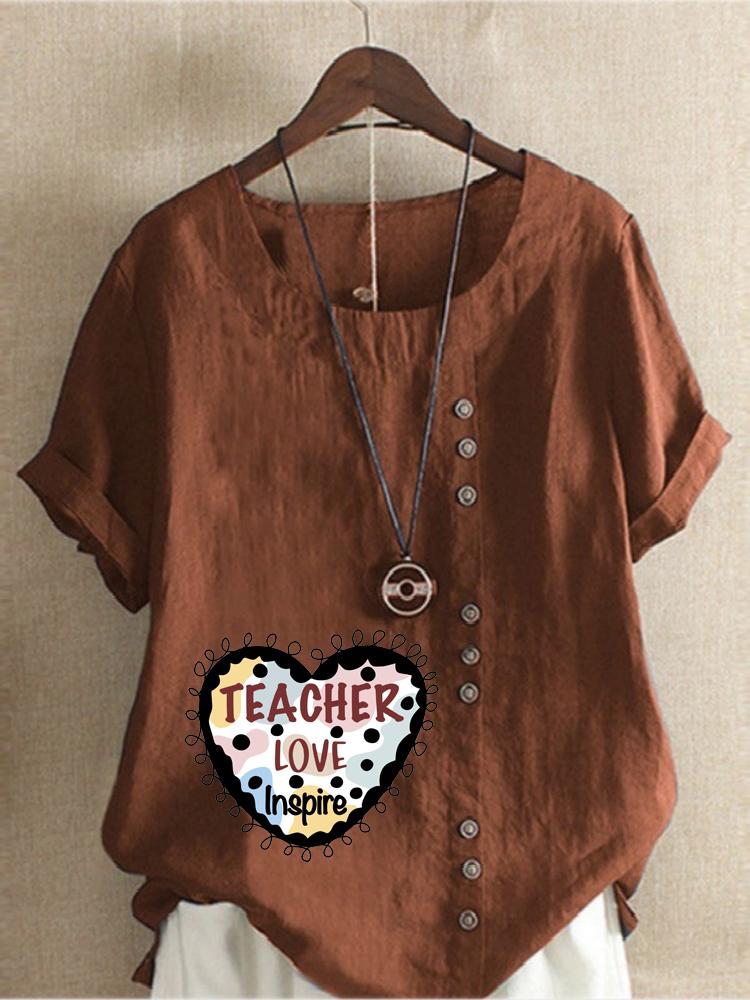 Women's Fashion Love Letter Print Shot Sleeve T-shirt Loose Cotton Shirt Casual Loose Summer Blouse Tops Plus Size