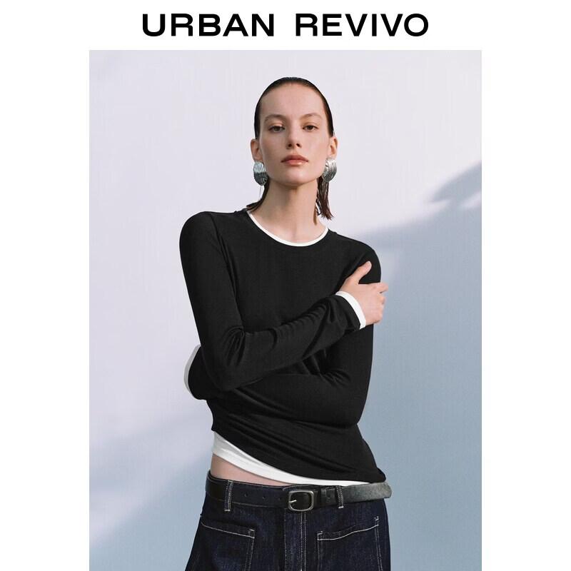 UR2026 Women's Faux Two-Piece Lyocell Shirred Slim Fit T-shirt